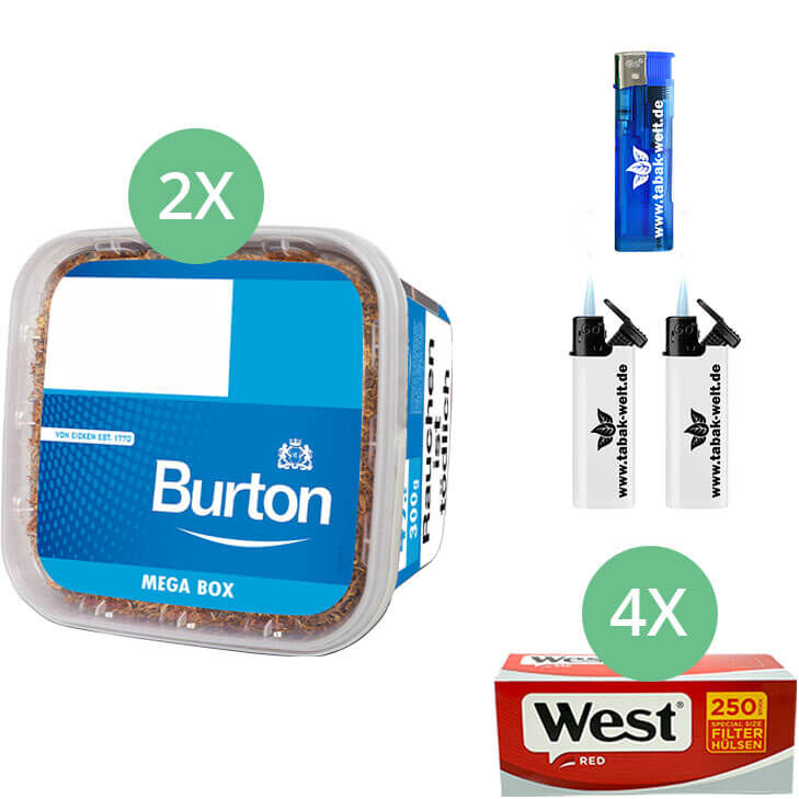 Burton Blue Tabak 2 x Mega Box mit 1000 Extra Hülsen