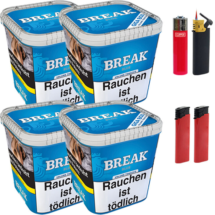 Break Tabak Blue 4 x Giga Box mit Feuerzeugen