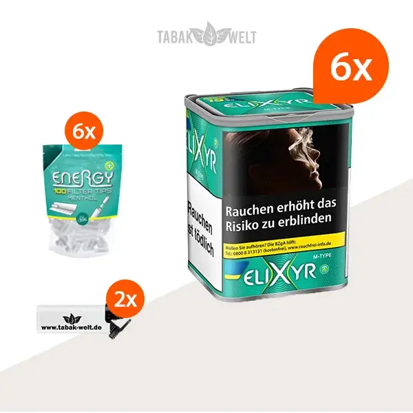 Elixyr Feinschnitttabak Menthol Plus 6x Dose mit Energy Filter Menthol Elixyr Feinschnitttabak Menthol Plus 6x Dose mit Energy Filter Menthol