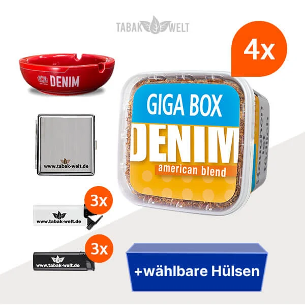 Denim Blend Volumentabak 4x Giga Box mit wählbaren Hülsen