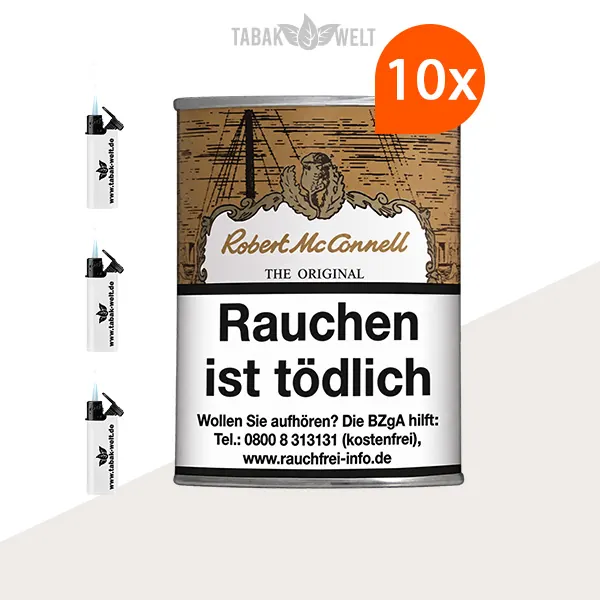 Robert McConnell Original Maduro Pfeifentabak 10x Box mit Sturmfeuerzeugen