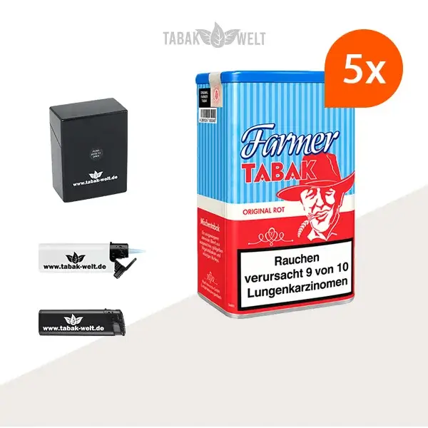 Farmer Rot Pfeifentabak 5x Dose mit Etui