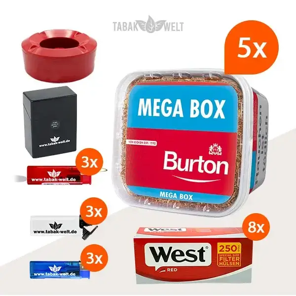 burton-red-volumentabak-5x-mega-box-mit-2000-special-size-huelsen-und-etui