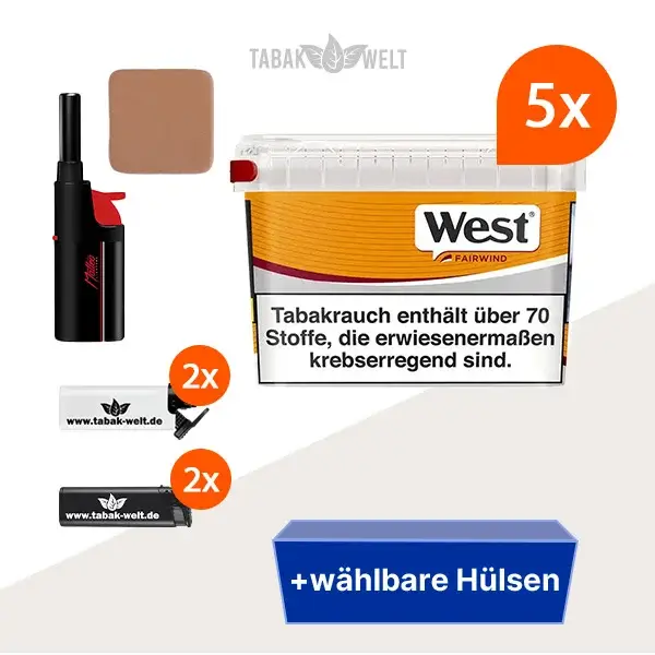 west-yellow-volumentabak-5x-mega-box-mit-waehlbaren-huelsen