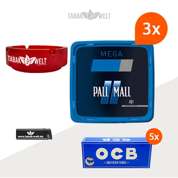 Pall Mall Tabak Blau 3 x Mega Box mit 1000 Ocb Hülsen Pall Mall Tabak Blau 3 x Mega Box mit 1000 Ocb Hülsen