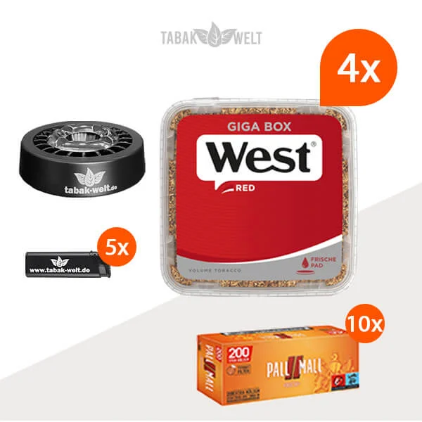 West Red Volumentabak 4x Giga Box mit 2000 Allround Xtra Hülsen