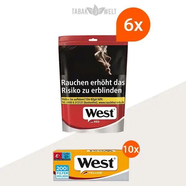 west-red-volumentabak-6x-beutel-mit-2000-filterhuelsen