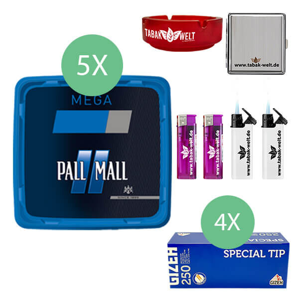 5 x pall mall blau volumentabak mit 1000 gizeh blau hülsen
