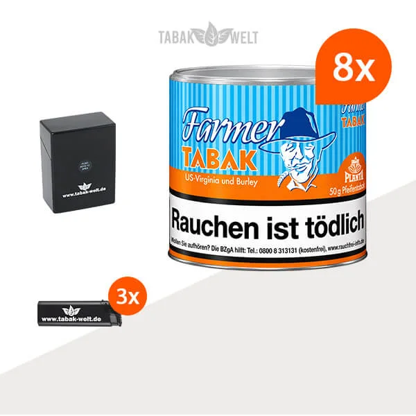 Farmer Orange Pfeifentabak Virginia und Burley, 8 Dosen mit praktischem Etui