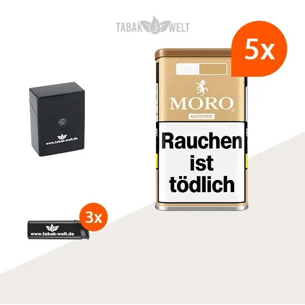 Moro Authentic Feinschnitt Tabak, 5 Vorratsdosen mit Etui