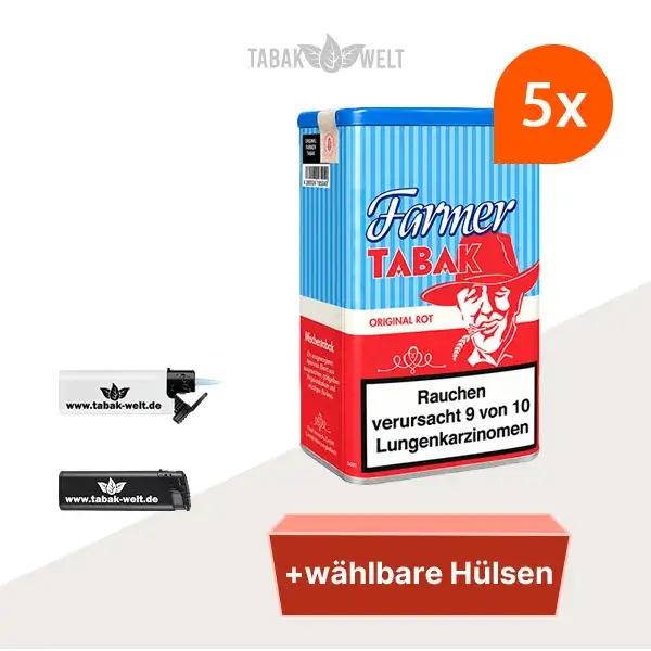 Farmer Rot Pfeifentabak 5x Dose mit wählbaren Hülsen