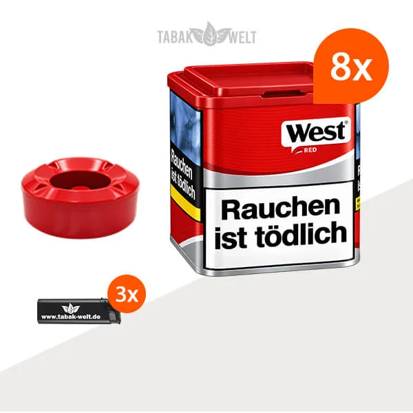 West Red Volumentabak 8 x Dose mit Windaschenbecher