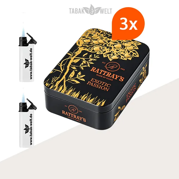 Rattray’s Artist Collection Exotic Passion Pfeifentabak – 3er-Dose mit Feuerzeugen
