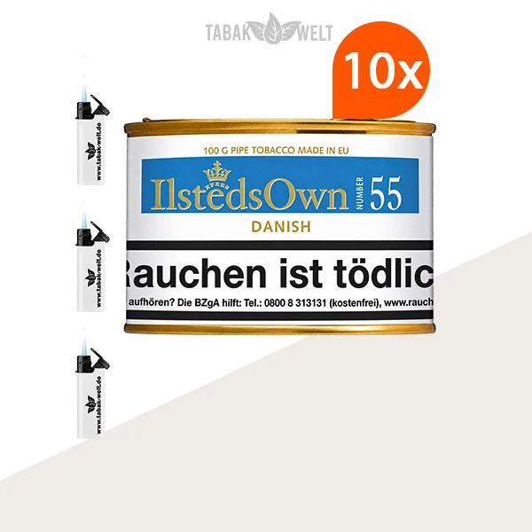 Ilsted Own Mixture No. 55 Pfeifentabak 10er-Dosenpackung mit Feuerzeugen