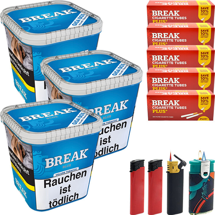 Break Tabak Blue 3 x Giga Box mit 1000 Plus Hülsen