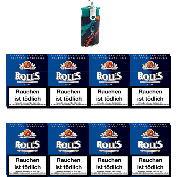 Rolls Blue Naturdeckblatt Zigarillos mit Filter (2 Stangen) 16 x 23 Stück