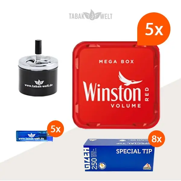 Winston Red Volumentabak 5x Mega Box mit 2000 Special Tip Hülsen Winston Red Volumentabak 5x Mega Box mit 2000 Special Tip Hülsen