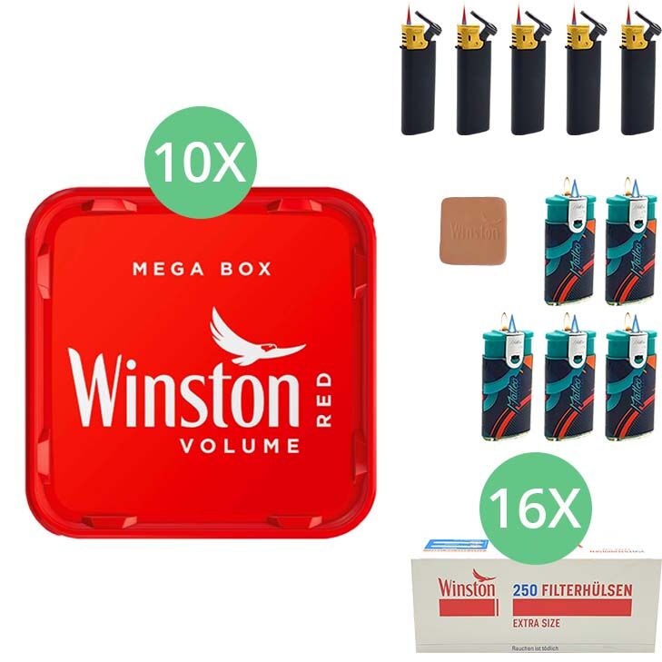 Winston Mega Box 10 x 140g mit 4000 Extra Size Hülsen