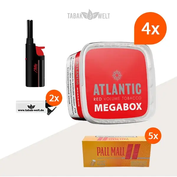Atlantic Red Premium Volumentabak 4x Mega Box mit 1000 Allround Hülsen