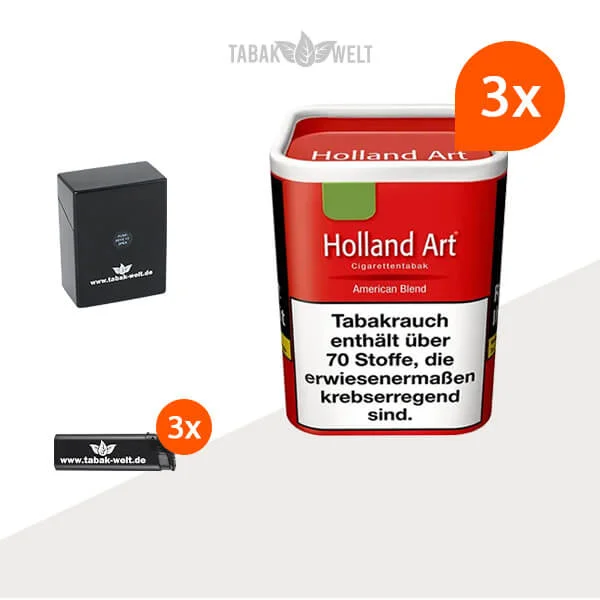 Holland Art American Blend Rot Feinschnitt Tabak 3x Dose mit Etui