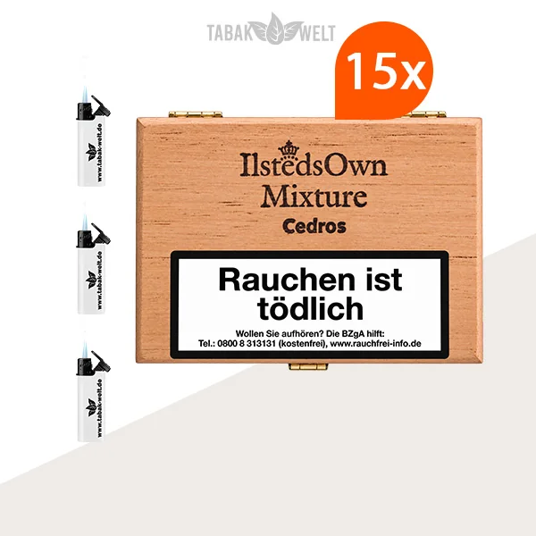 Ilsteds Cedros Pfeifentabak 15er-Box mit Feuerzeugen