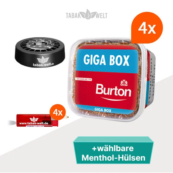 Burton Volumentabak Red 4 x Giga Box mit wählbaren Menthol Hülsen