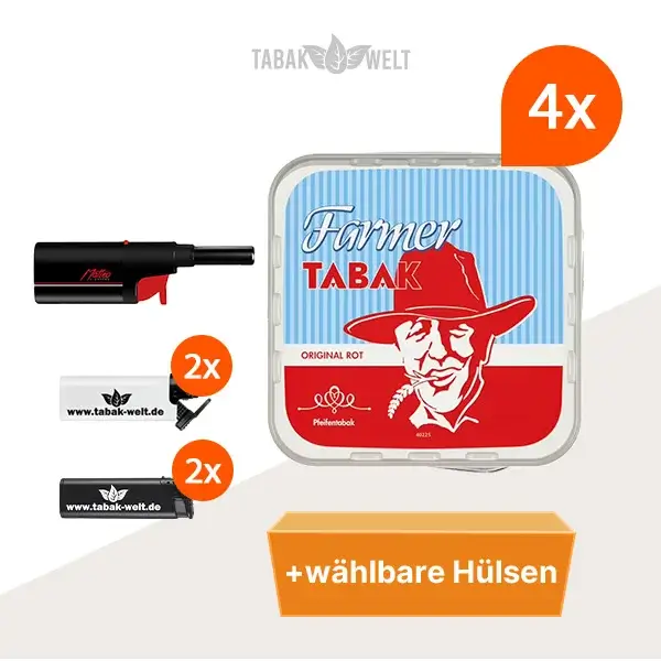 Farmer Original Rot Pfeifentabak 4x Eimer mit wählbaren Hülsen