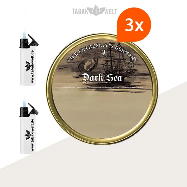 HU Tobacco Dark Sea Pfeifentabak 3 Dosen mit Feuerzeugen