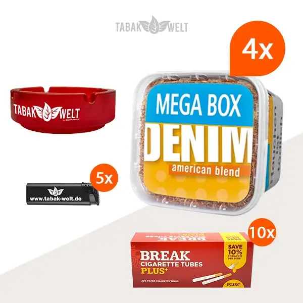 denim-volumentabak-4x-mega-box-mit-2000-plus-filterhuelsen-und-aschenbecher