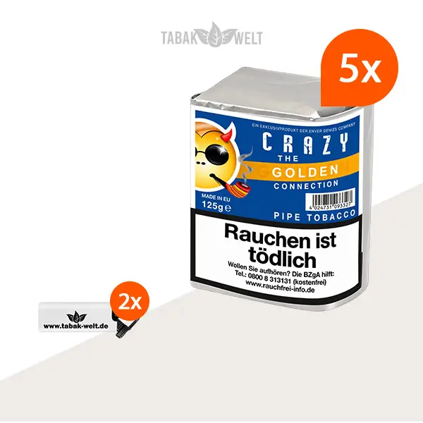 Crazy Golden Honey Pfeifentabak – 5 Beutel mit Feuerzeugen