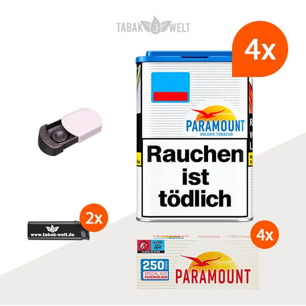 Paramount Volumentabak Blue 4 x Dose mit 1000 Special Size Red Filterhülsen