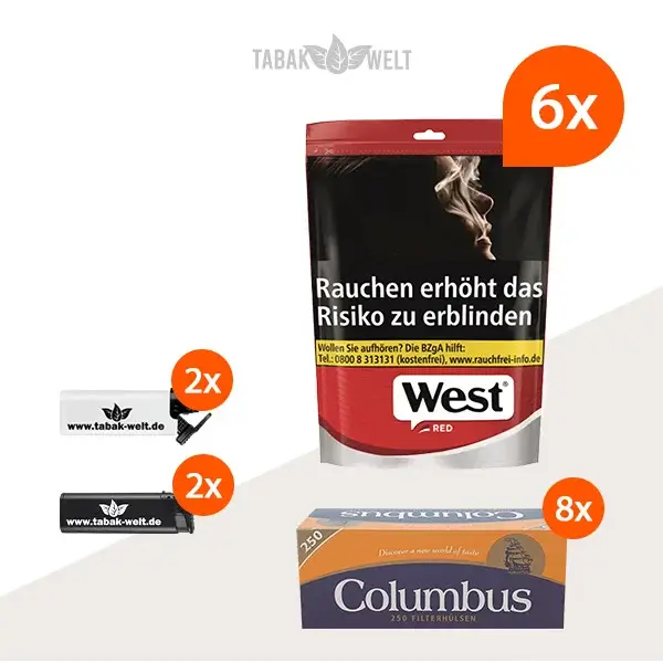 west-red-volumentabak-6x-beutel-mit-2000-columbus-huelsen