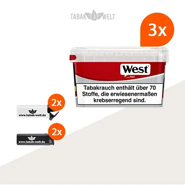 west-red-volumentabak-3x-mega-box-mit-sturmfeuerzeugen