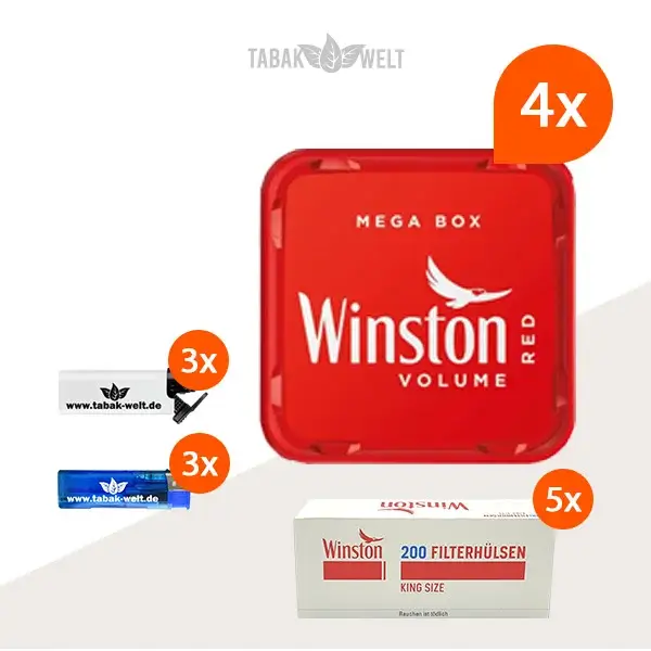 Winston Red Volumentabak 4x Mega Box mit 1000 King Size Hülsen