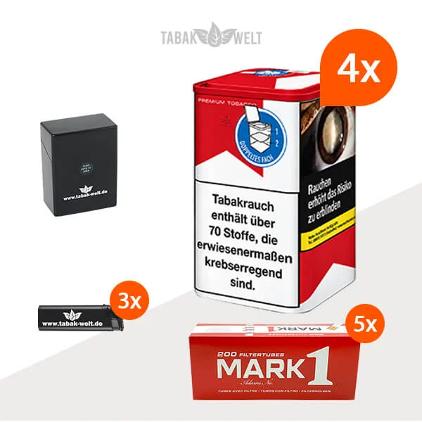 Marlboro Red Feinschnitt-Tabak 4x Dose mit Feuerzeugen und Hülsen