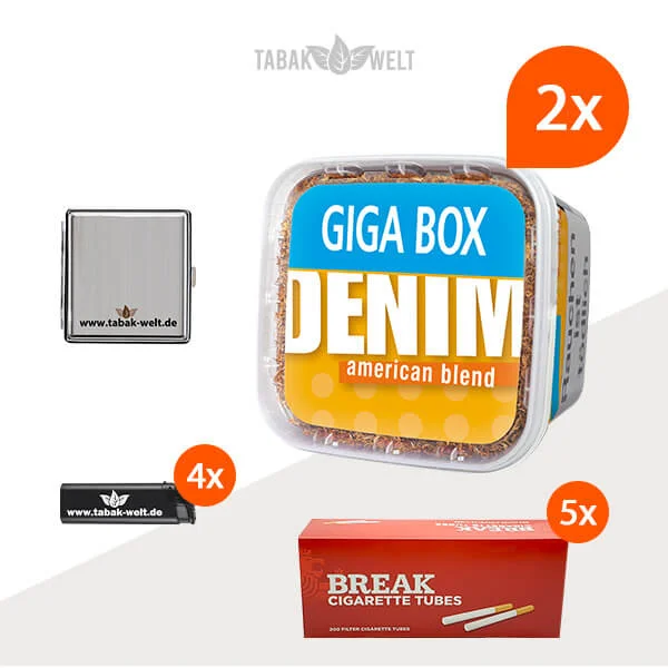 Denim Blend Volumentabak 2x Giga Box mit 1000 Hülsen und Etui