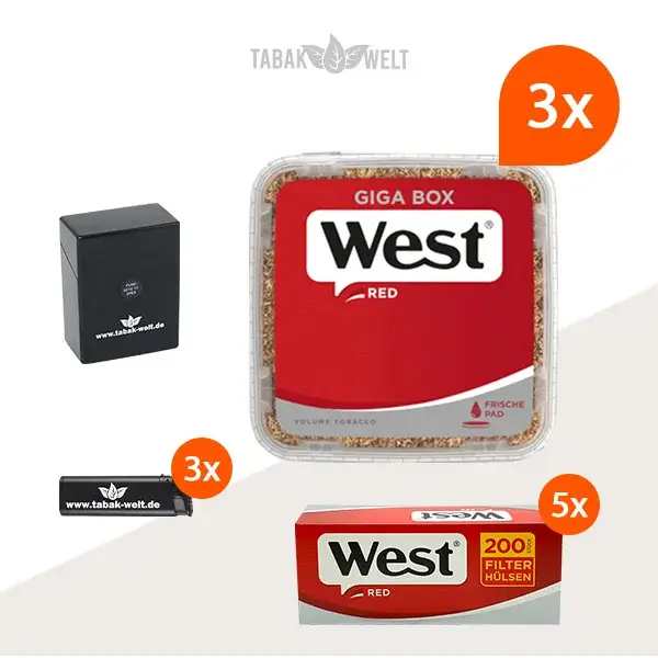 west-red-volumentabak-3x-giga-box-mit-etui-und-1000-king-size-filterhuelsen