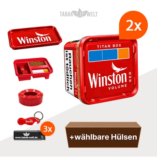 Winston Volumentabak im 2er-Pack Titan-Box mit wählbaren Hülsen und Aktionszubehör