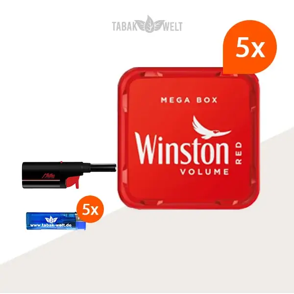 Winston Red Volumentabak 5x Mega Box mit Stabfeuerzeug und Feuerzeugen Winston Red Volumentabak 5x Mega Box mit Stabfeuerzeug und Feuerzeugen