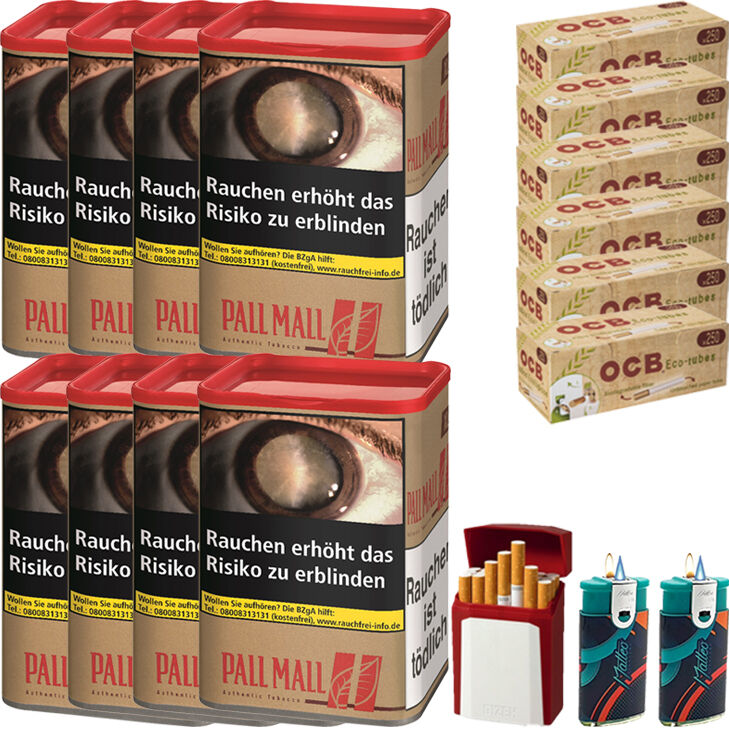 Pall Mall Authentic Red XL 8 x 55g mit 1500 Eco-Tubes Hülsen