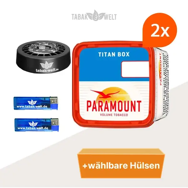 Paramount Volumentabak 2x Titan Box mit wählbaren Filterhülsen und Roulette Aschenbecher Paramount Volumentabak 2x Titan Box mit wählbaren Filterhülsen und Roulette Aschenbecher
