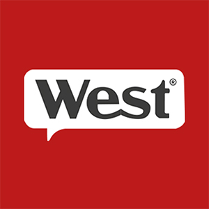 Das West Logo in einer Sprechblase auf rotem Hintergrund auf der Winston Tabak Seite