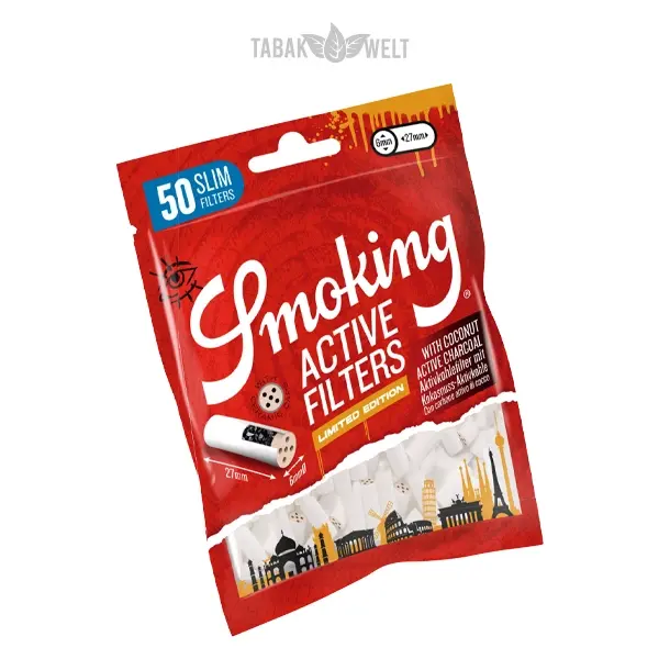 Smoking Active Slim Aktivkohlefilter mit Kokosnuss 27 x 6 mm Beutel (Limited Edition) Smoking Active Slim Aktivkohlefilter mit Kokosnuss 27 x 6 mm Beutel (Limited Edition)