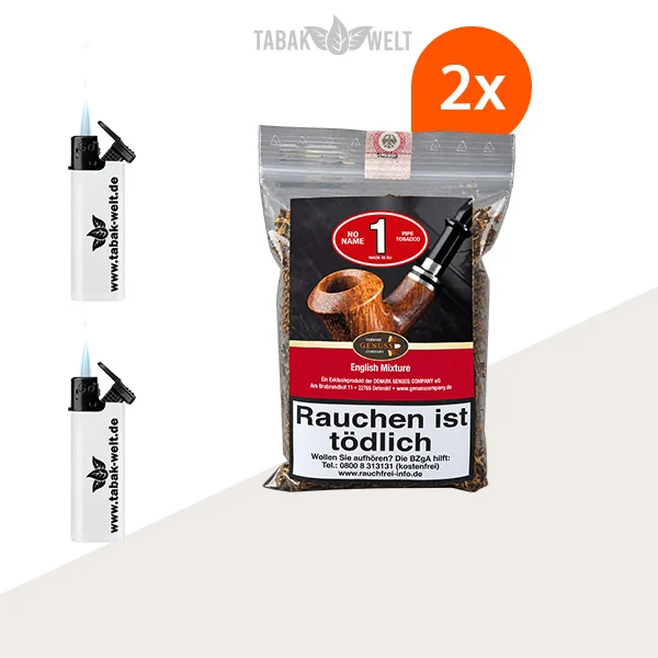 No Name No. 1 English Mixture Pfeifentabak – 2 Beutel mit Feuerzeugen
