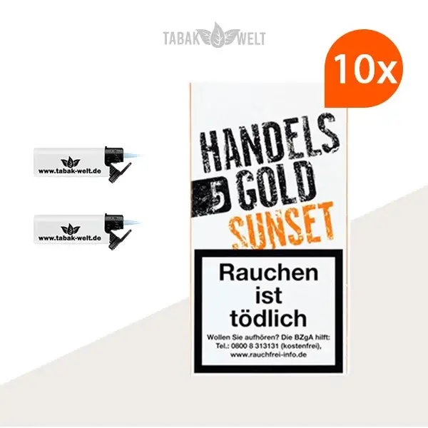 Handelsgold Sunset Zigarillos 10 x 5 Stück mit Feuerzeugen
