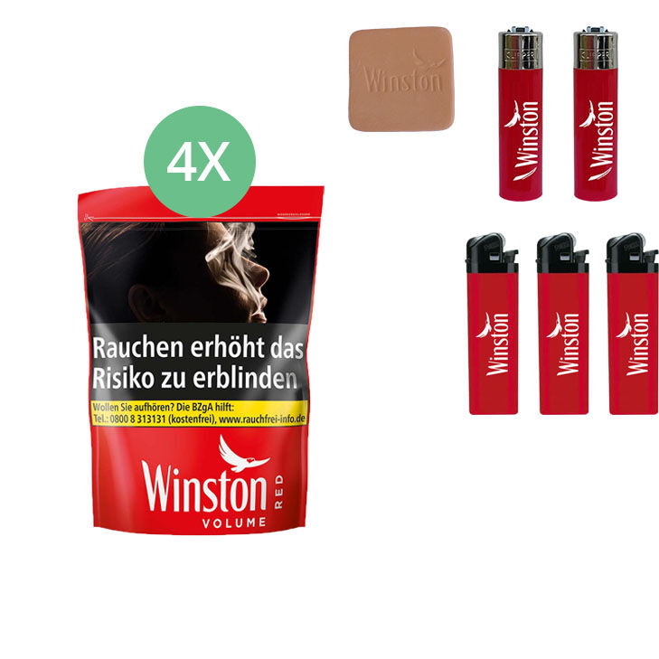 Winston Red 4 x 113g mit Feuerzeugen