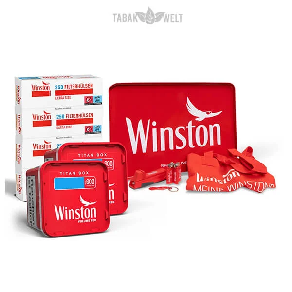 Winston Volumentabak 2 x Titan Box mit 1000 Extra Size Hülsen und Stopftablett Winston Volumentabak 2 x Titan Box mit 1000 Extra Size Hülsen und Stopftablett