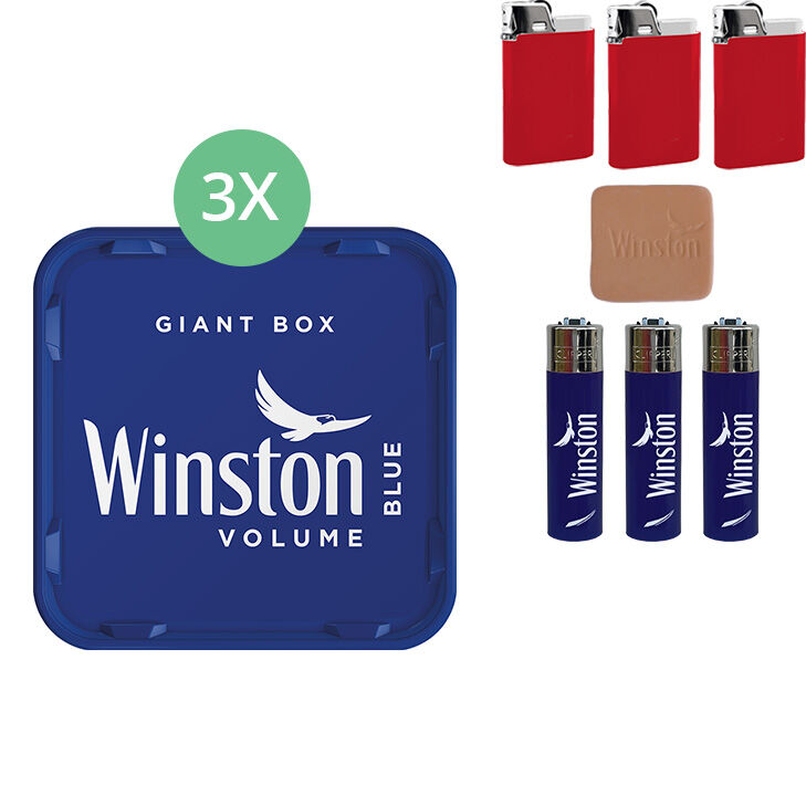 Winston Giant Box Blue 3 x 195g mit Feuerzeugen