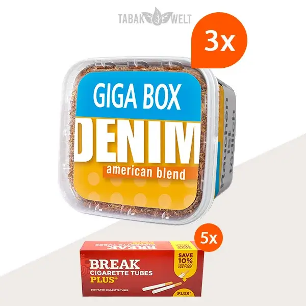 Denim Blend Volumentabak 3x Giga Box mit 1000 Plus Hülsen