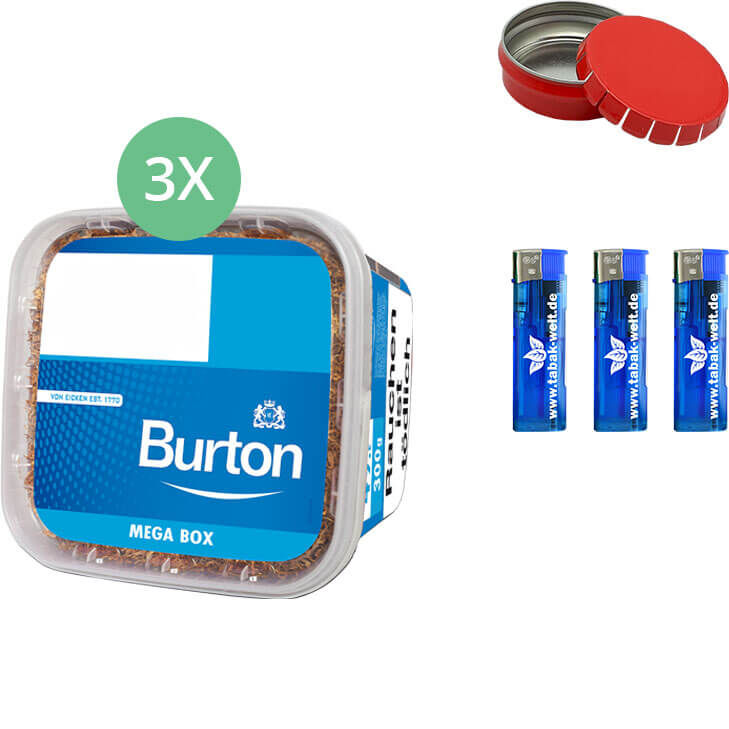 Burton Blue Tabak 3 x Mega Box mit Mini Aschenbecher